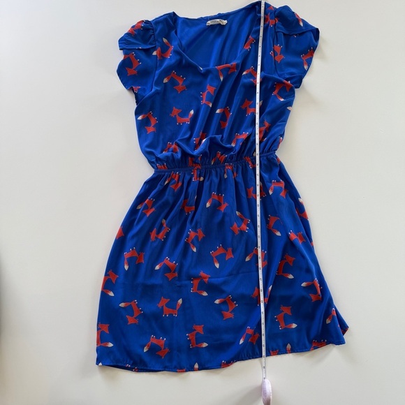 ModCloth-Peach Love-Fox Dress-Blue-Orange- A Line-Whimsical-Size M - Picture 11 of 12